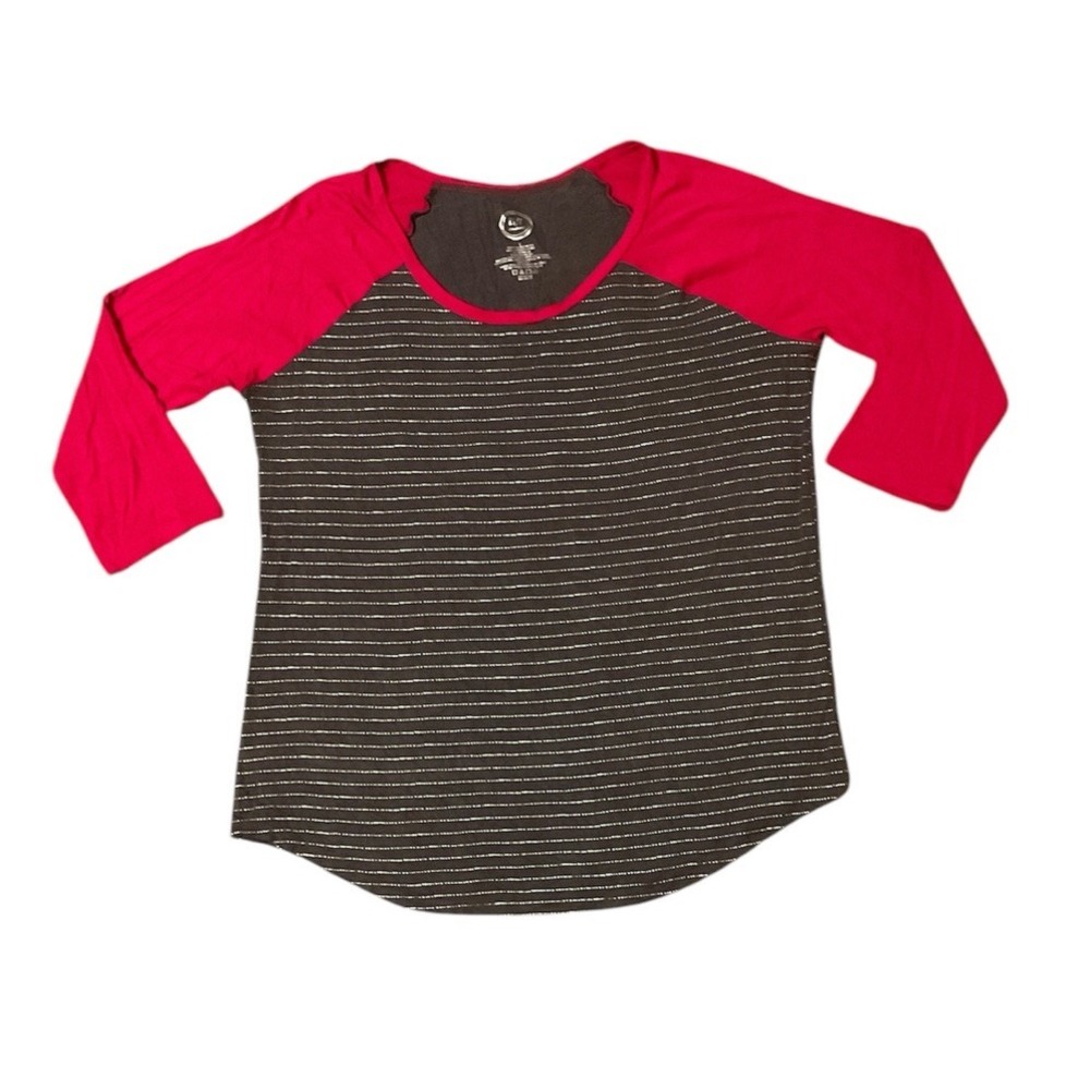 Maurices Top Gray Dark Pink Shimmer 3/4 Sleeve Shirt Womens L